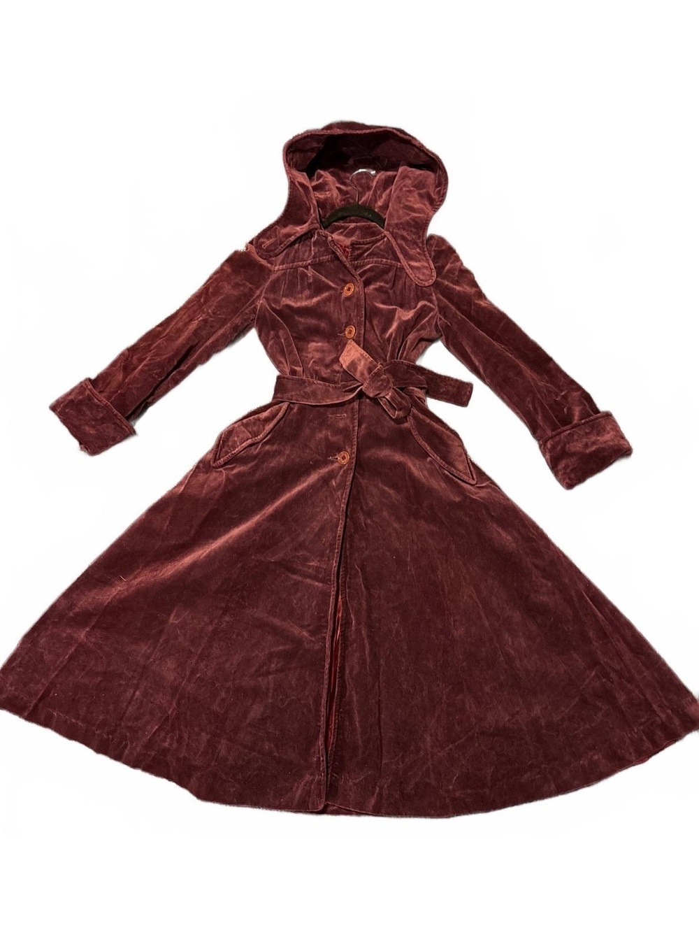 1970s Jackie Stuart velvet trench coat plum fit and flare size XS whimsy cloak